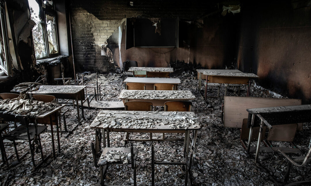lektionssal i bombad skola