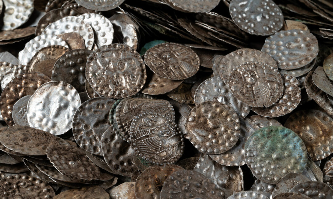 Närbild på en del av mynten